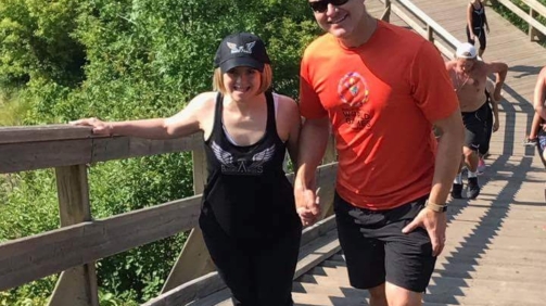 Tanya and CTV's Rob Williams getting some stairs in in support of Bryan's Angels & Cross Cancer Institute